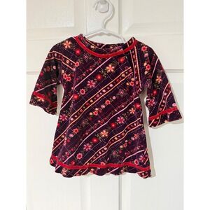 Hanna Andersson Baby Girl Dress Size 70 Purple Floral Striped Velvet